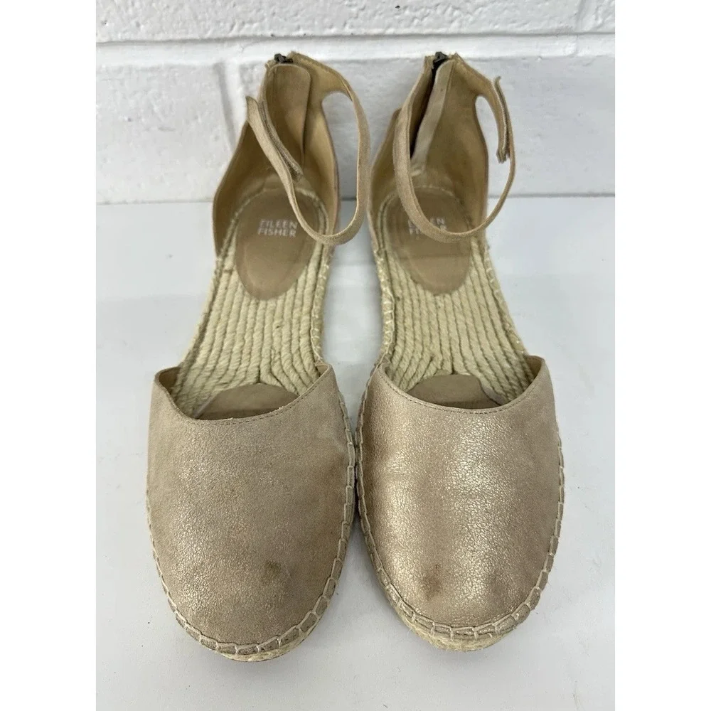 Eileen Fisher Espadrille Size 10 Tumbled Metallic Leather Flat Shoes‎
